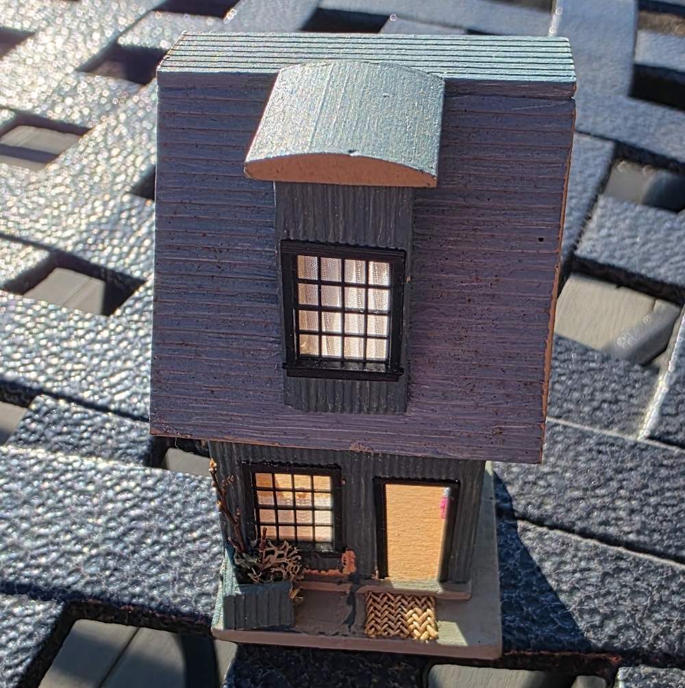 Miniature Blue and Tan House Model